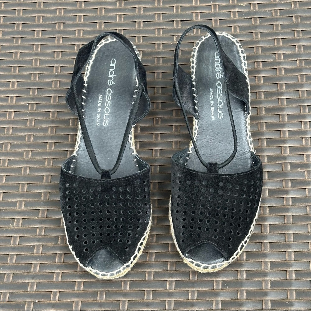 Andre Assous Black Suede Corrine Espadrille Slip-On Slingback Sandals, Size 10